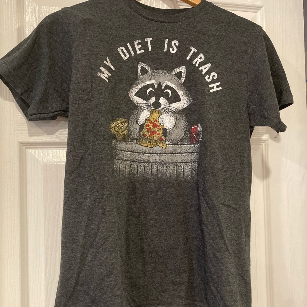 Men’s S Gray T-Shirt with Raccoon Graphic
